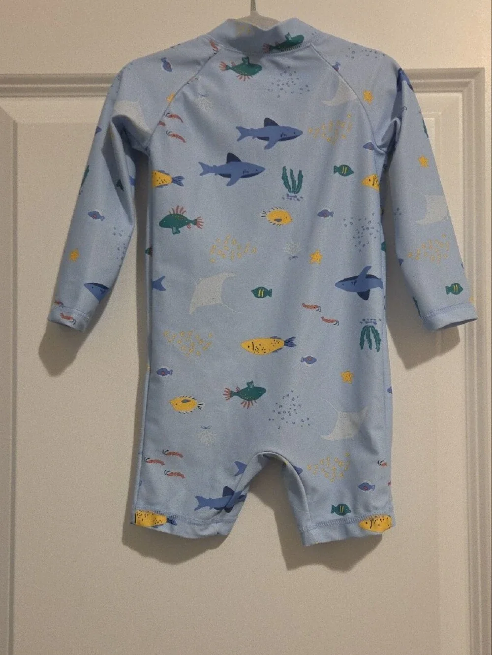 Carter's Light Blue Ocean Print Zip-Front Kids One-Piece swim Rashguard